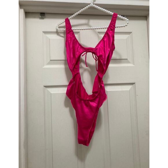 Satin Lingerie Woven Shine Tie Front Teddy Raspberry Size XXS Romance Collection